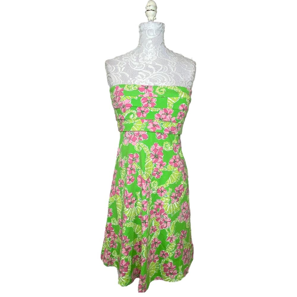 Lilly Pulitzer Petula Coral Me Crazy Floral Strapless Knit Dress Women XS
